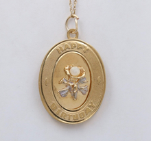 Load image into Gallery viewer, Vintage 14K Gold Pearl “ Happy Birthday” Flower Bouquet Charm Pendant
