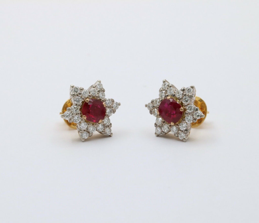 Vintage Star Ruby Diamonds Platinum 18K YG Earrings
