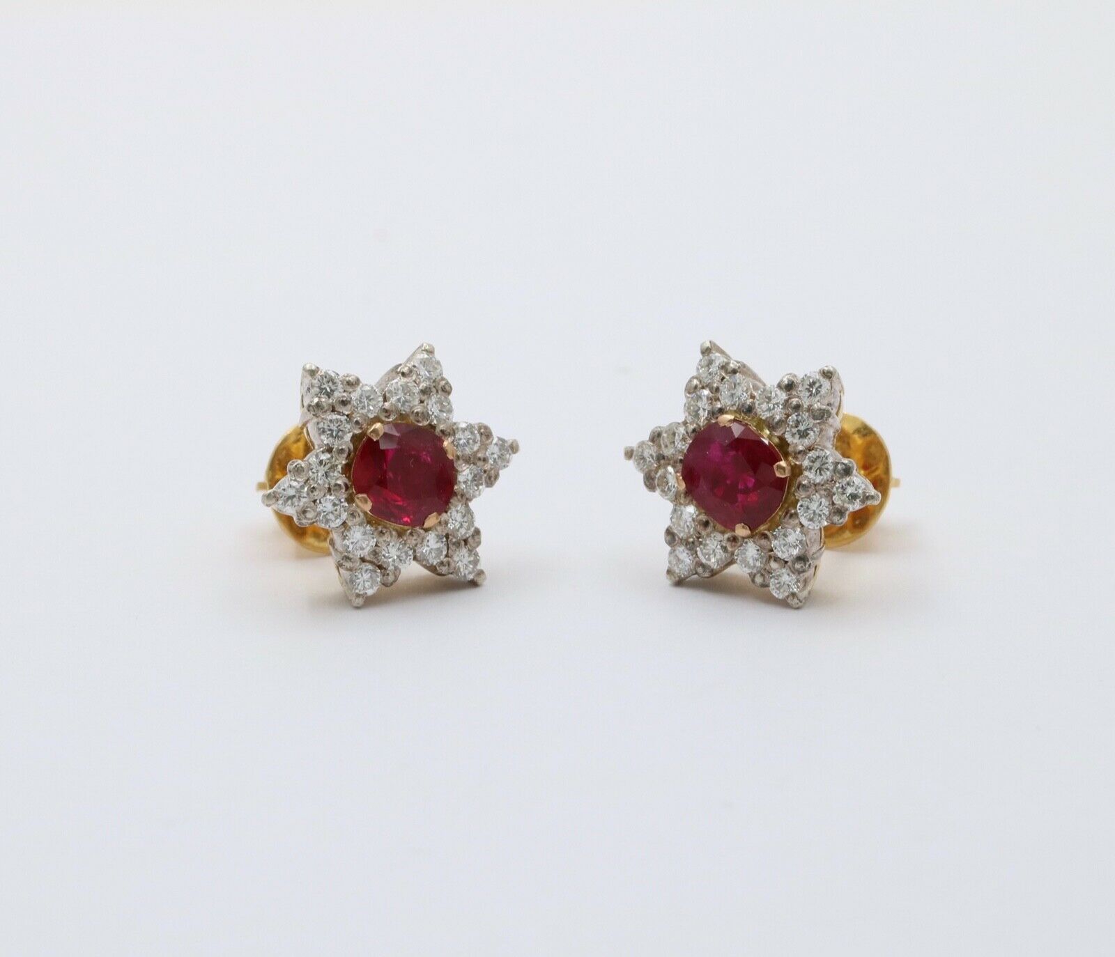 Vintage Star Ruby Diamonds Platinum 18K YG Earrings