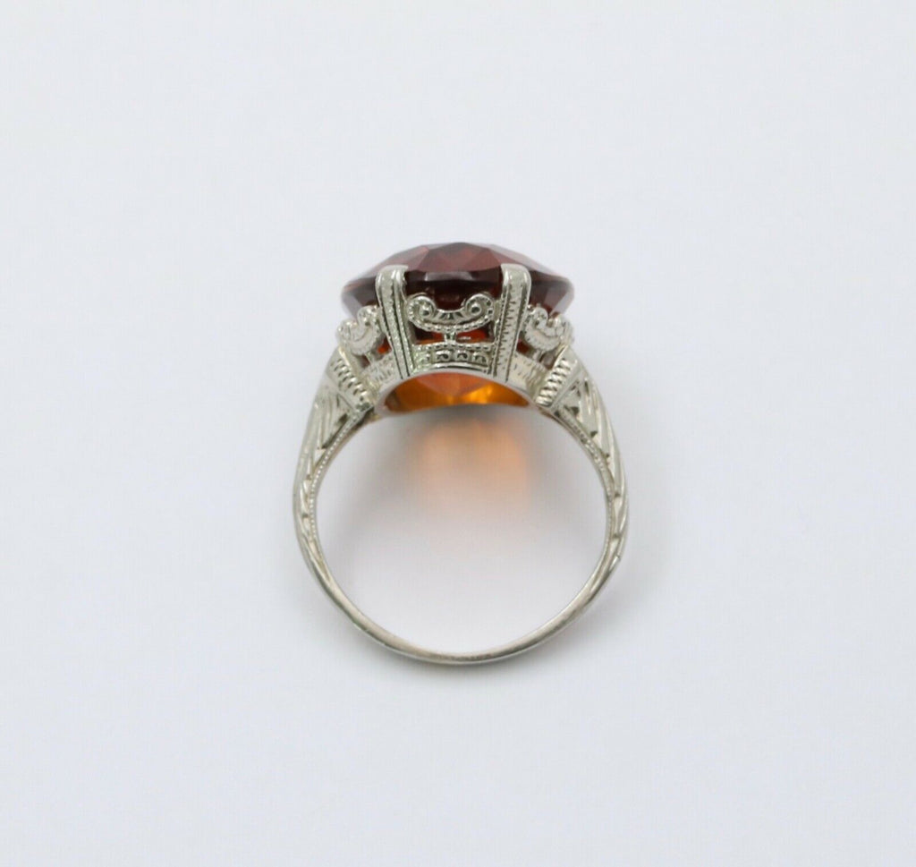 Art Deco Madeira Citrine 18K White Gold Ring