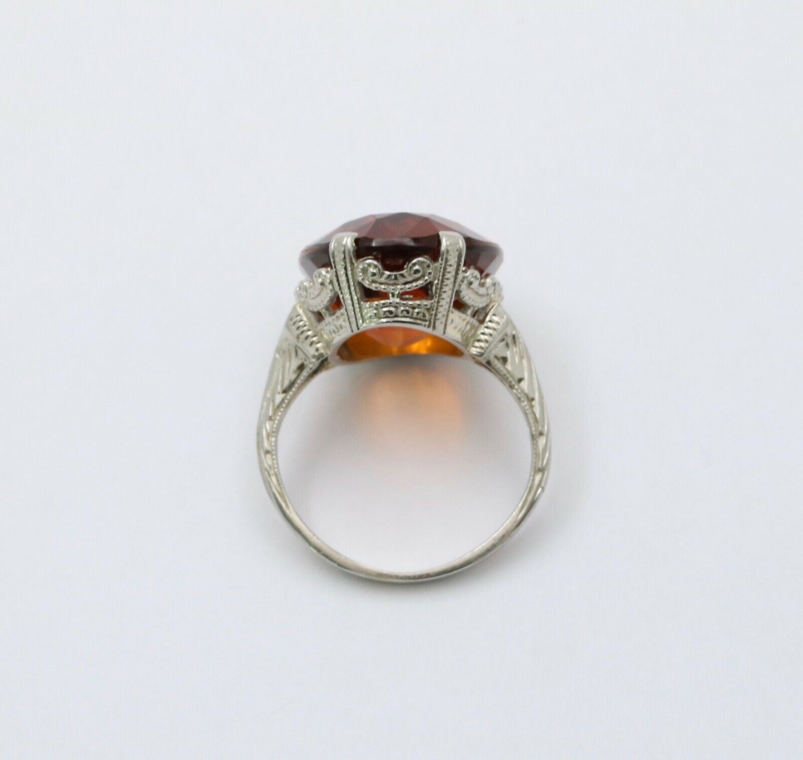Art Deco Madeira Citrine 18K White Gold Ring
