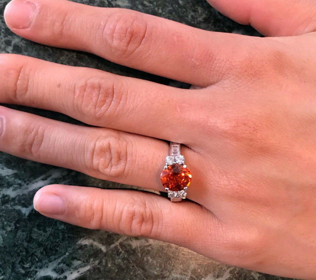 Vintage 18K White Gold Spessartine Garnet Diamond Alternative Engagement Ring