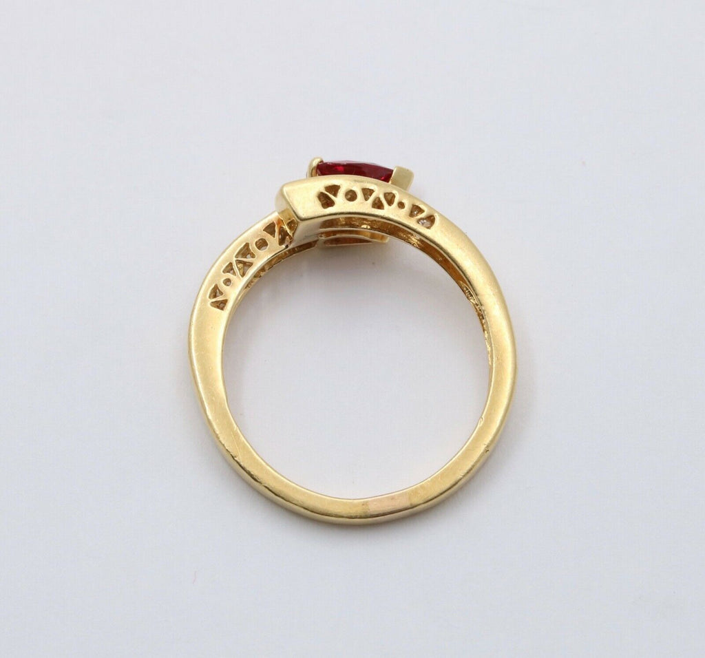 Vintage 18K Yellow Gold Bypass Snake Ruby and Diamond Ring Stacking Ring.