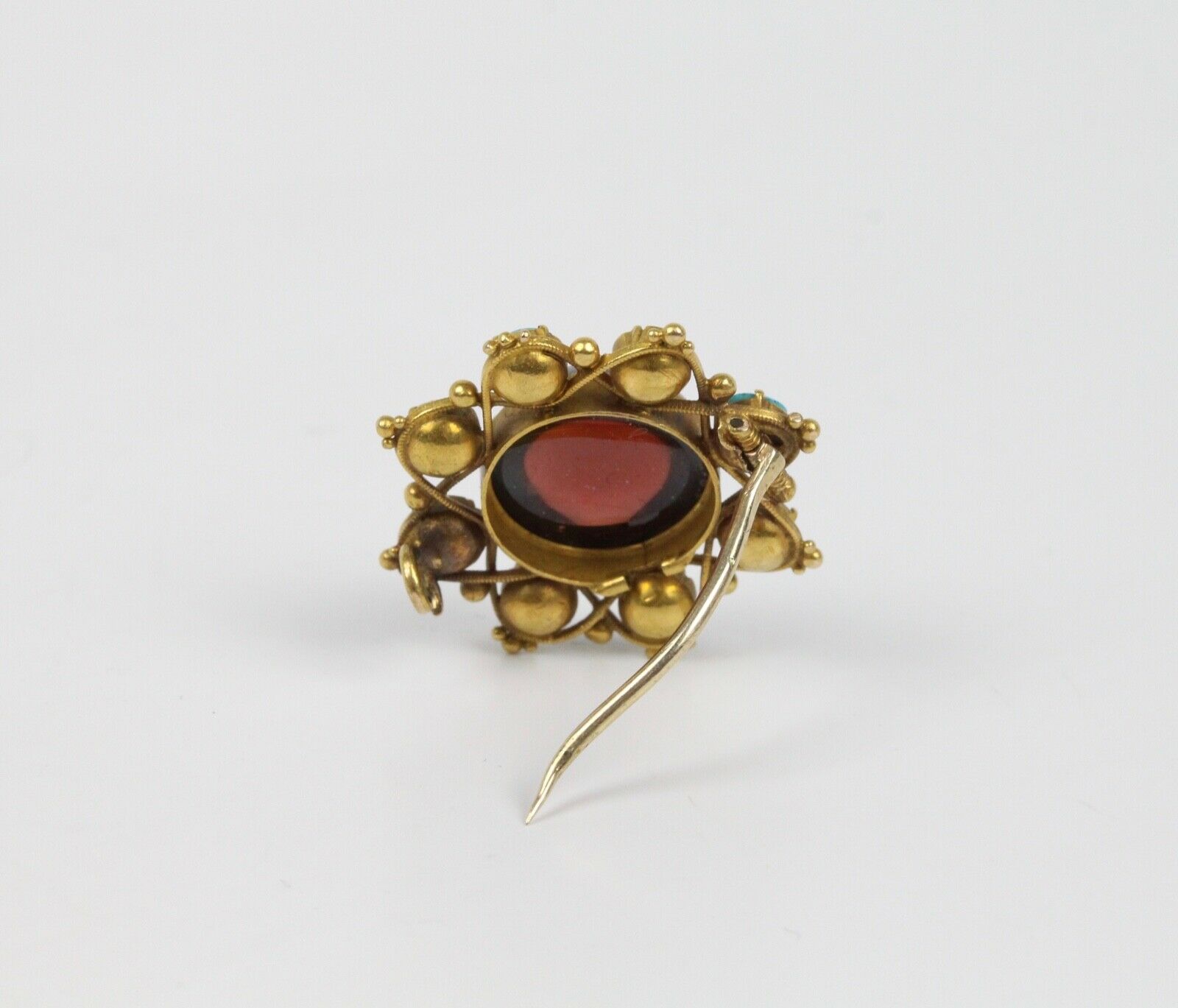 Vintage Tourmaline 14K Yellow Gold Seed Pearls Turquoise Brooch Pin