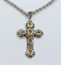 Load image into Gallery viewer, Navajo Citrine Marcasite Sterling Silver Cross Pendant
