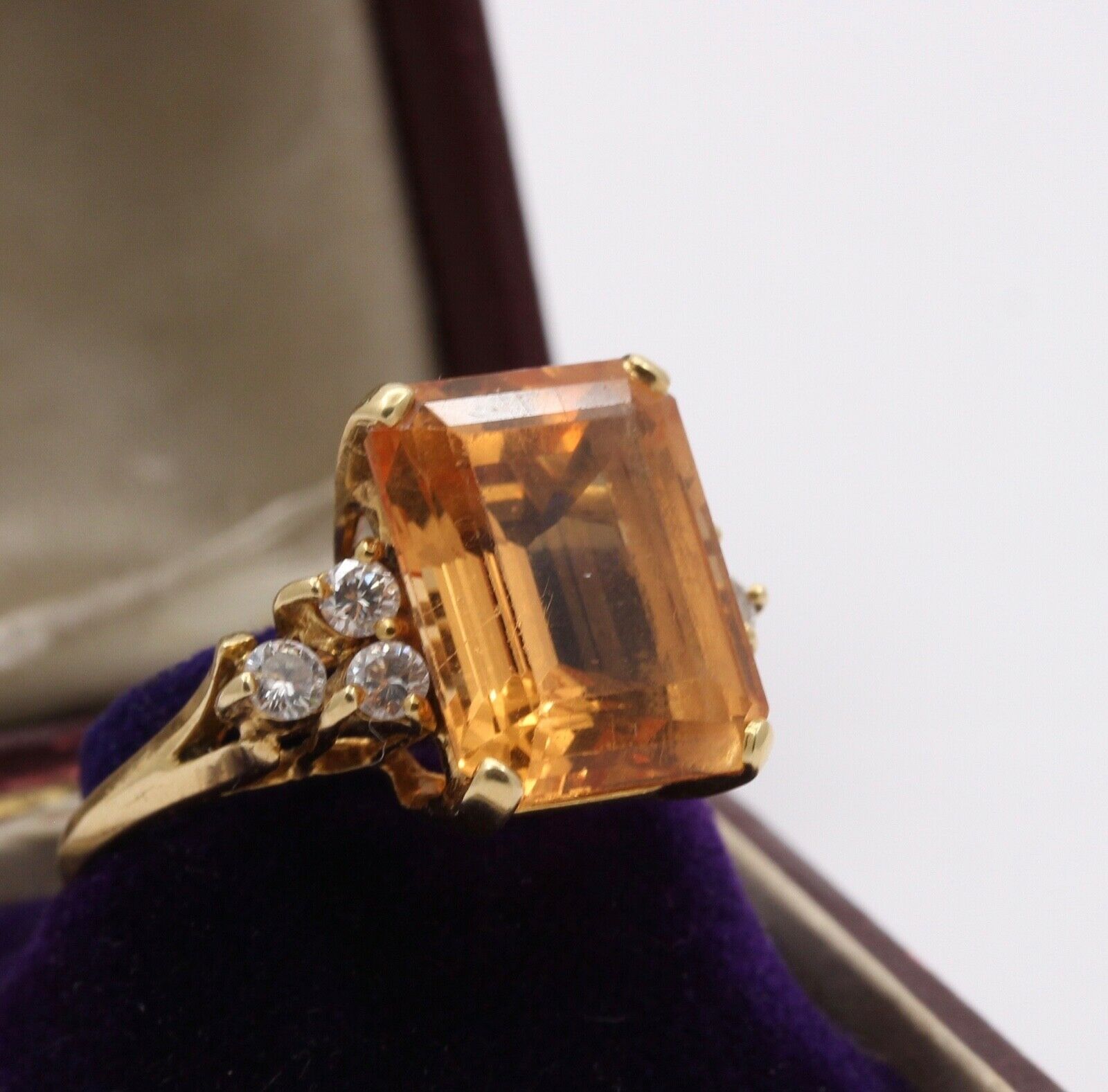 Vintage Citrine Diamonds  14K Yellow Gold Cocktail Ring