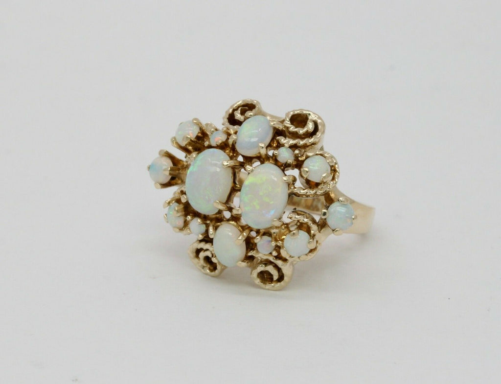 Vintage 14K Yellow Gold Opal Cluster Cocktail Ring