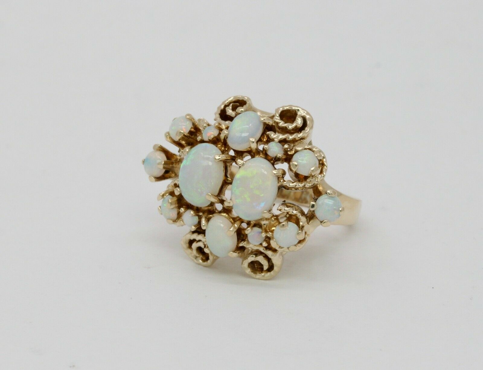 Vintage 14K Yellow Gold Opal Cluster Cocktail Ring