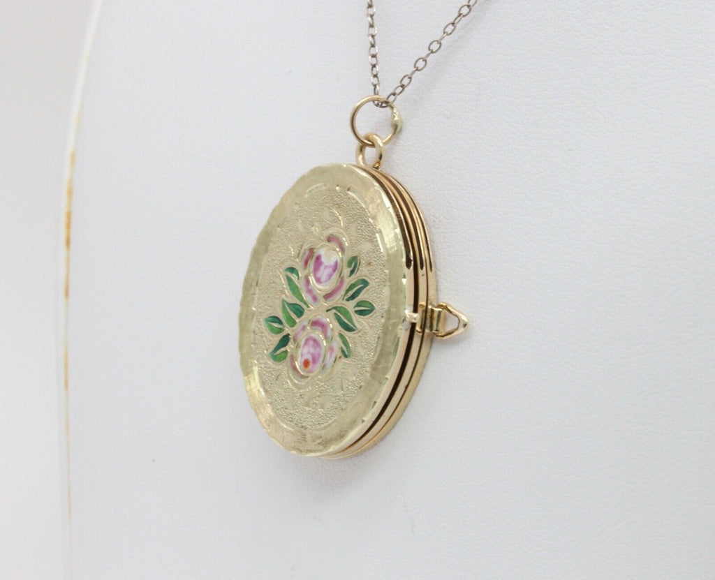 Vintage Enamel 14K Yellow Gold Filed Multi Picture Locket