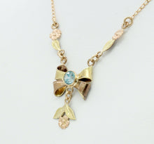 Load image into Gallery viewer, Retro Blue Zircon 10K Rose Yellow Gold Flowers Pendant Chain
