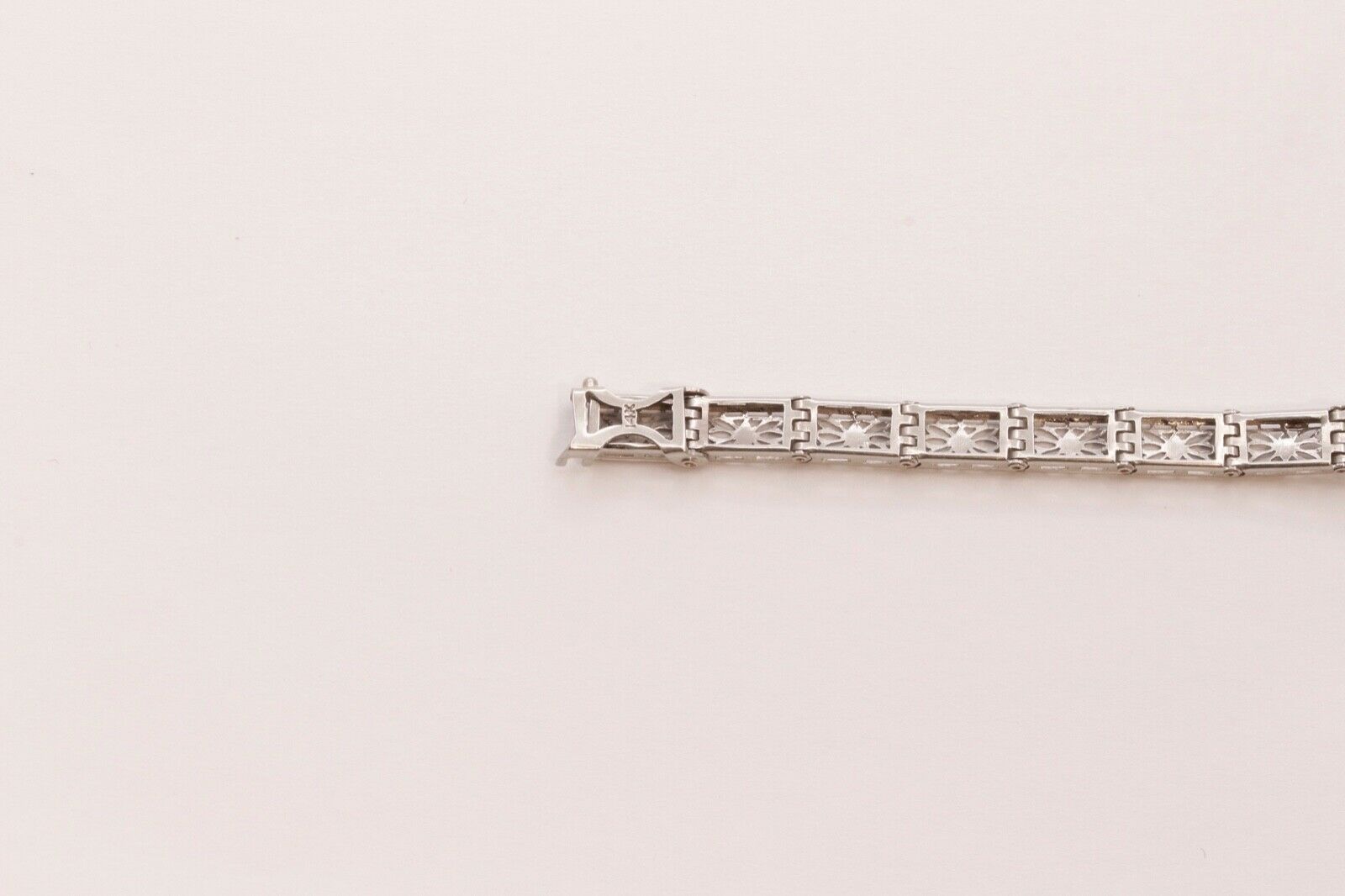 Art Deco Diamond Blue Sapphire 14K White Gold Filagree Bracelet