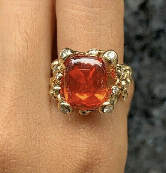 Vintage French Constellation Structure Fire Opal Diamond Ring, Statement Ring.