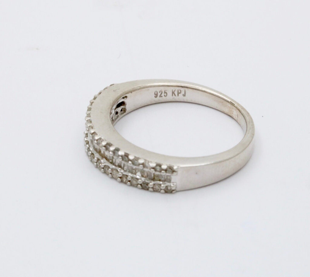 Vintage Sterling Silver Half Eternity Diamond Ring Band