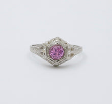 Load image into Gallery viewer, Art Deco 18K White Gold Pink Sapphire Filigree Ring Band , Engagement Ring
