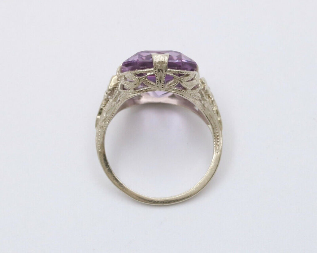 Art Deco Rose De France Amethyst 14K White Gold Ring