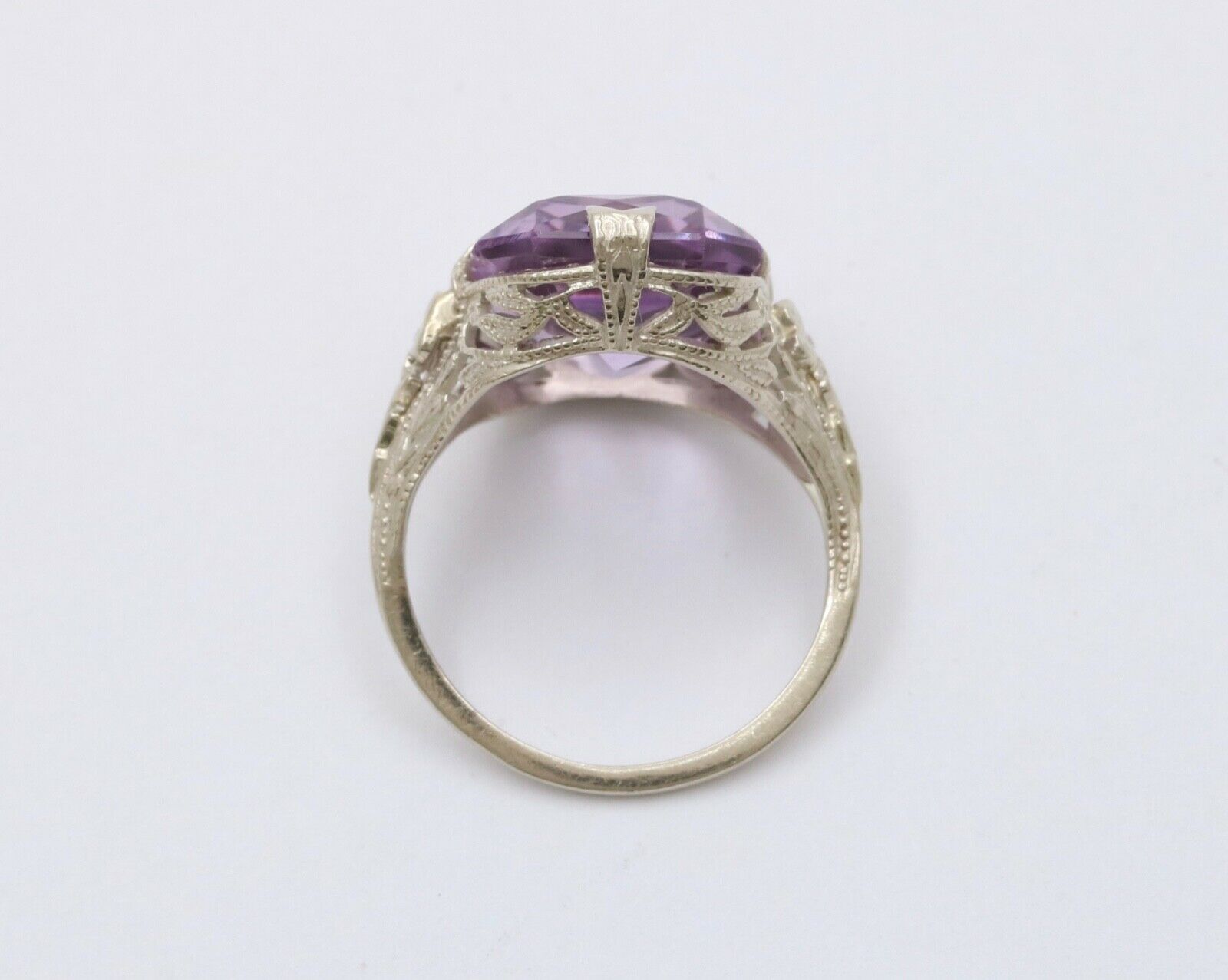 Art Deco Rose De France Amethyst 14K White Gold Ring