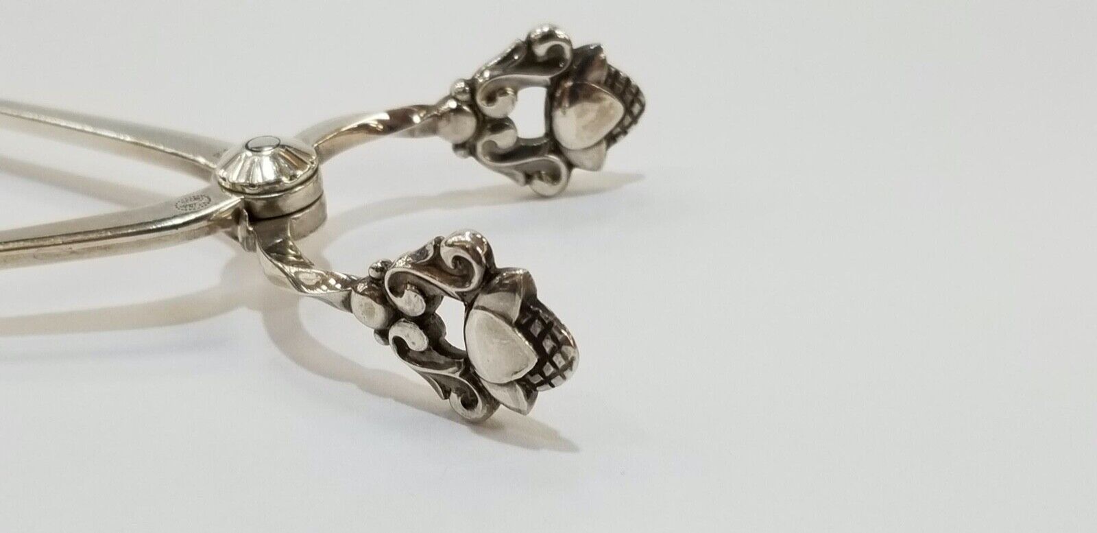 Antique Georg Jensen Flower Scrollwork Sterling Silver Sugar Cube Tongs