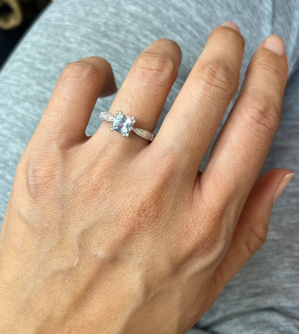 Classic 14K White Gold Aquamarine Ring, Engagement Ring