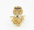 Elegant and Fun Vintage Lion Brooch 18K Diamonds Emeralds Enamel Onyx