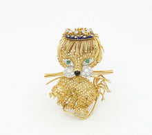 Load image into Gallery viewer, Elegant and Fun Vintage Lion Brooch 18K Diamonds Emeralds Enamel Onyx
