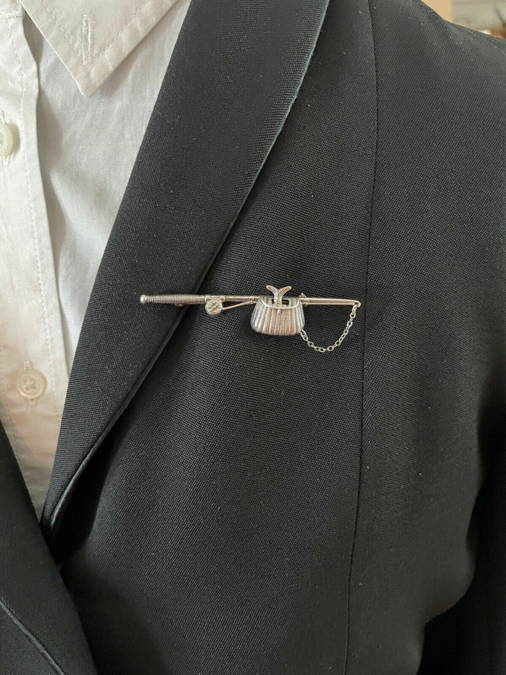 Beau Sterling Silver Fishing Rod and Creel Basket Brooch