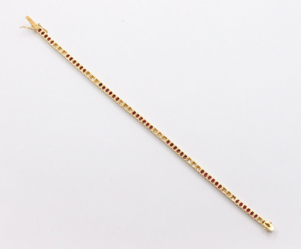 Vintage 18K Yellow Gold Ruby Diamond Tennis Bracelet