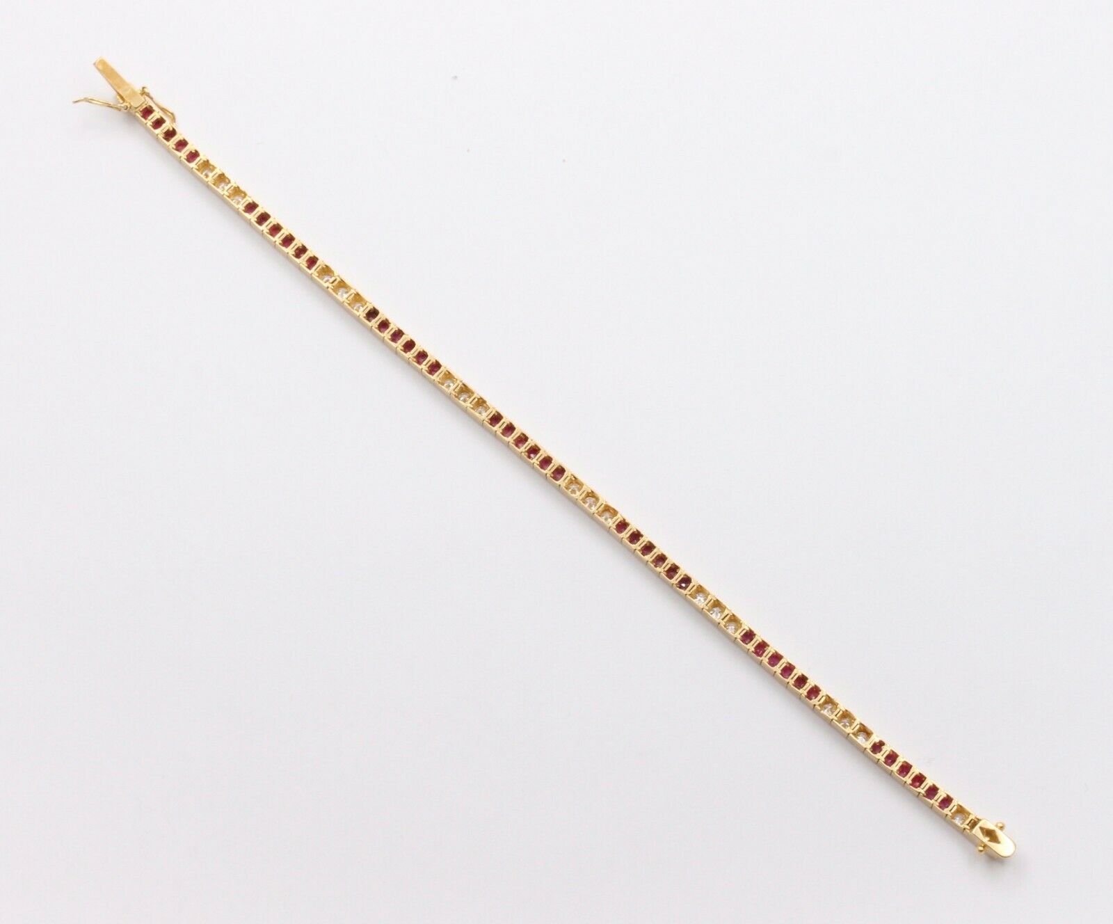 Vintage 18K Yellow Gold Ruby Diamond Tennis Bracelet
