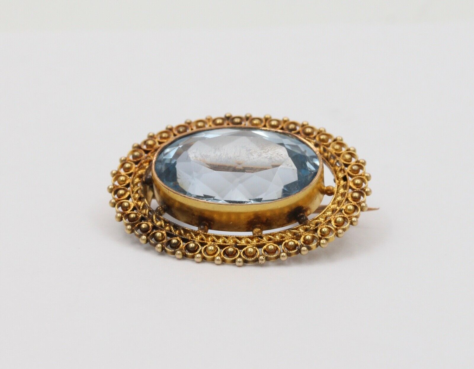 Antique Victorian Etruscan Revival Blue Spinel Brooch Pin