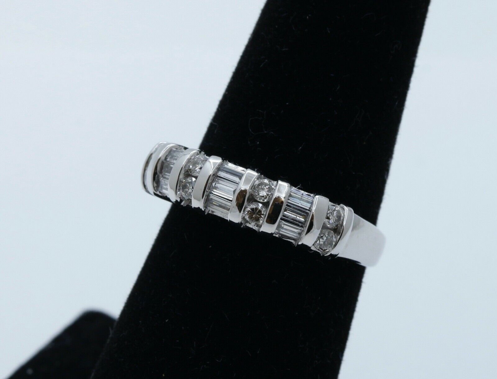 Beautiful Vintage Round Baguette Diamonds 14K White Gold Wedding Band Ring