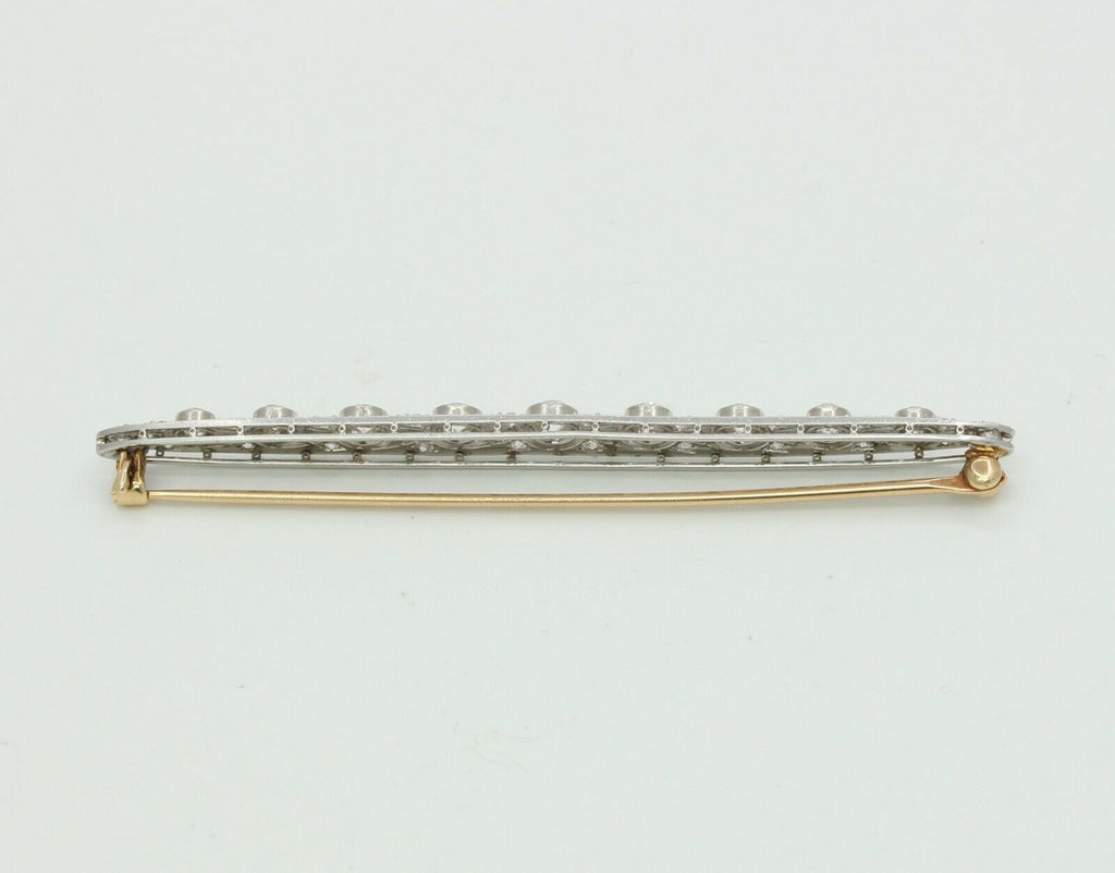 Art Deco Platinum 14K Yellow Gold Diamond Bar Pin