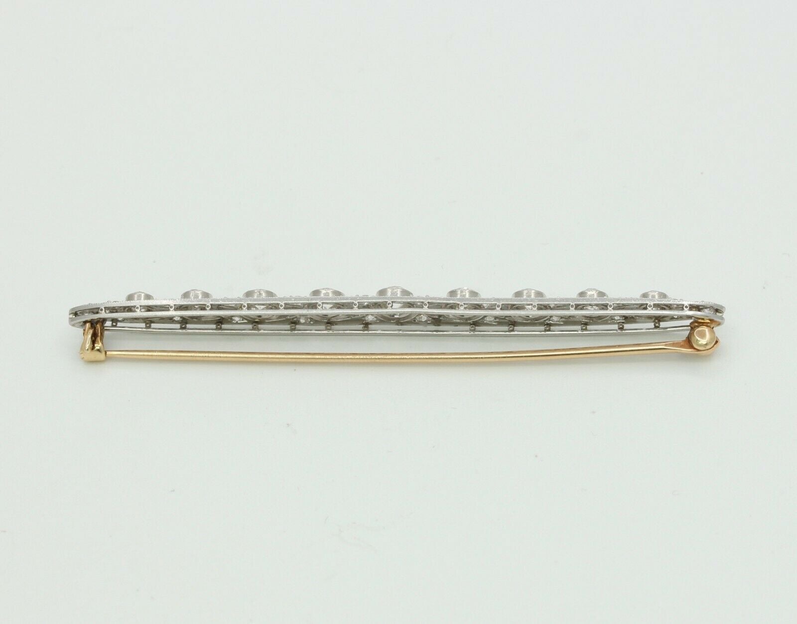 Art Deco Platinum 14K Yellow Gold Diamond Bar Pin