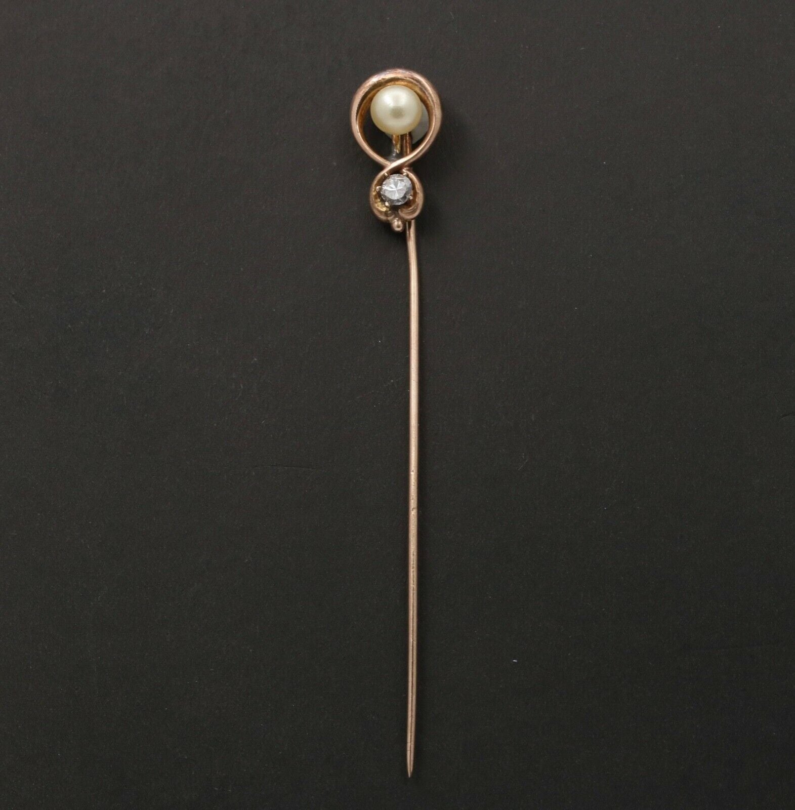 Victorian Diamond Pearl 14K Yellow Gold Stick Pin