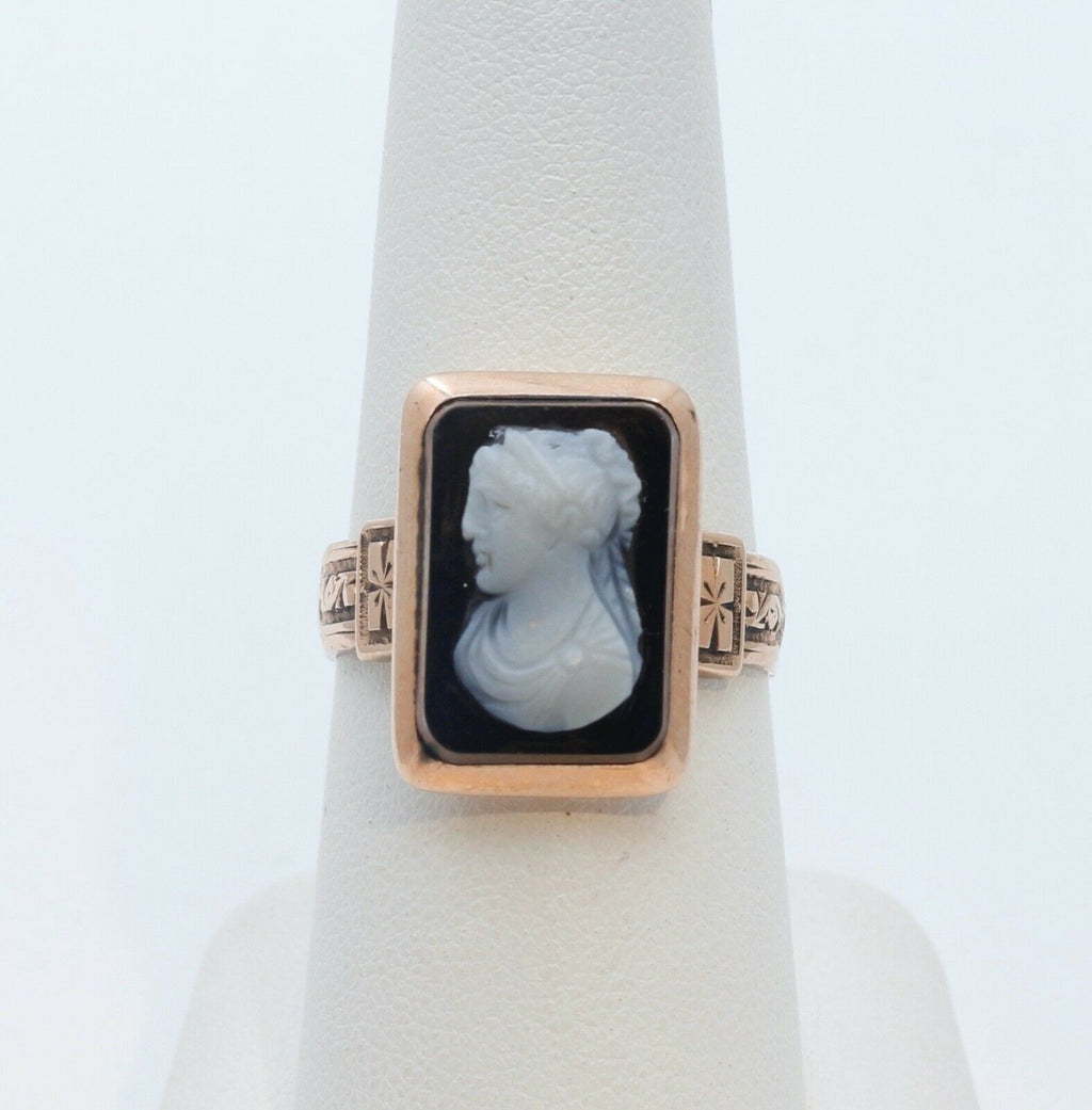 Victorian Onyx Cameo 9K Rose Gold Ring