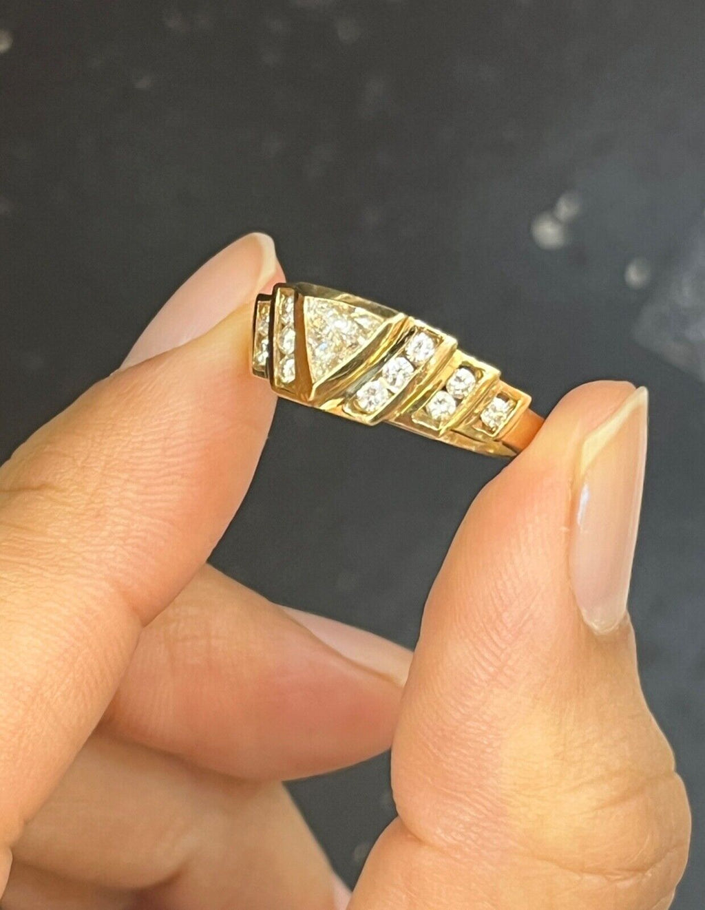 Vintage 14K Yellow Gold Diamond Geometric Ring Band