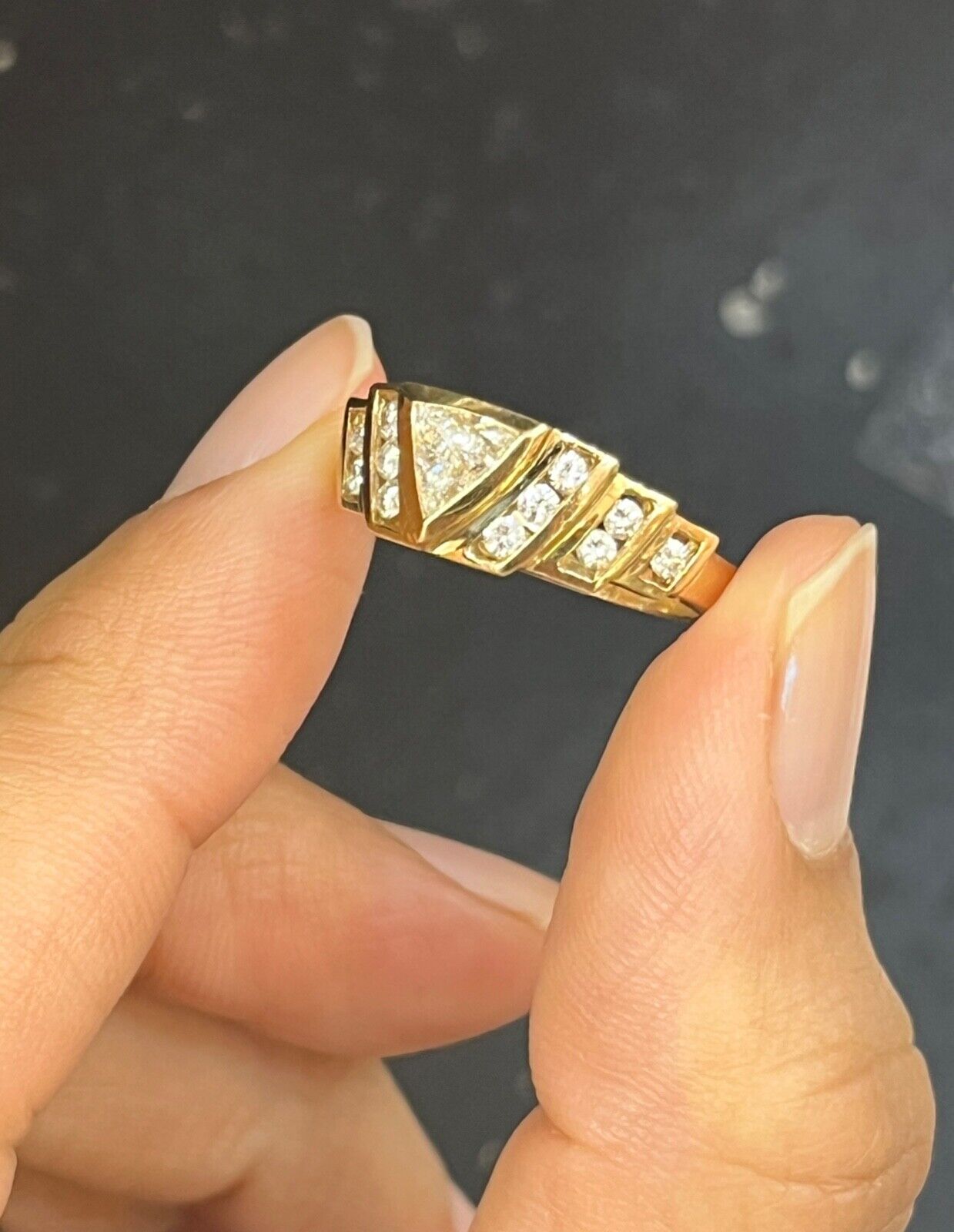 Vintage 14K Yellow Gold Diamond Geometric Ring Band