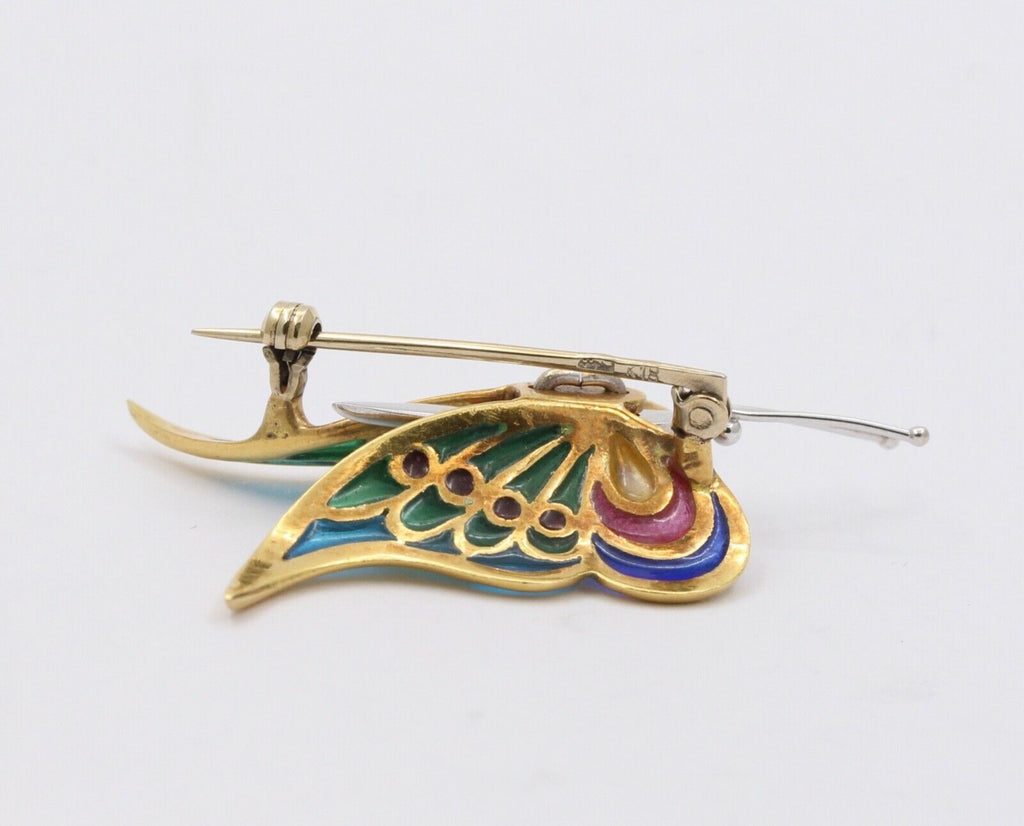 Vintage Plaque A Jour 18K Yellow White Gold Butterfly Brooch