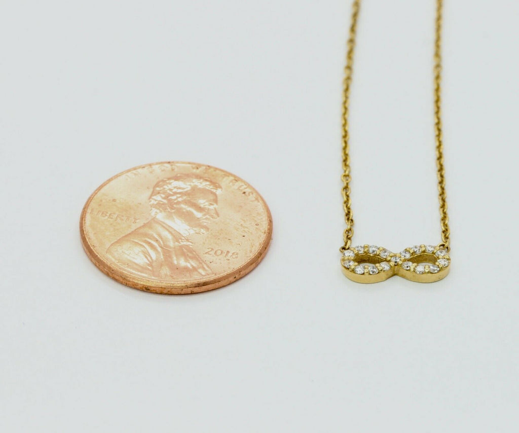 Cute 18K Yellow Gold Diamond Infinity Pendant