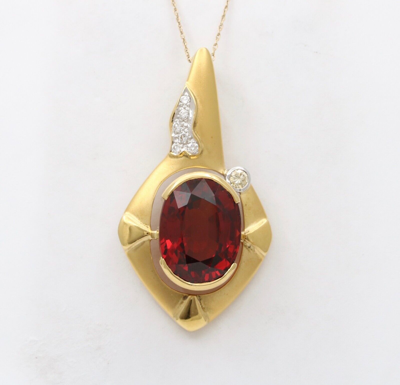 Vintage Funky 18K Gold Certified Large Spessartite Garnet & Diamond Pendant