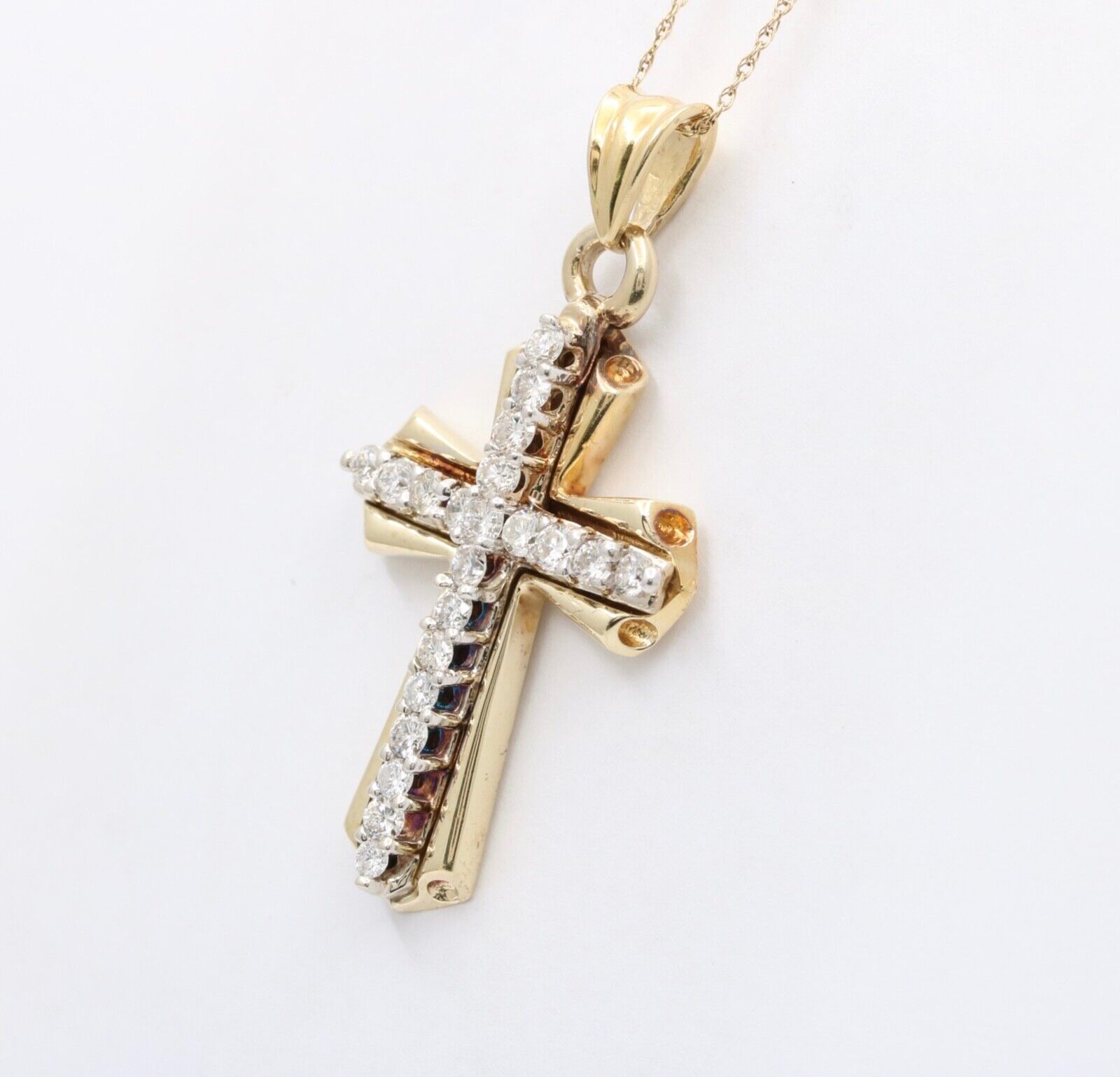 Vintage 14K Yellow Gold Cross Diamond Pendant