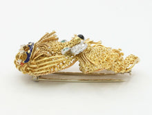 Load image into Gallery viewer, Elegant and Fun Vintage Lion Brooch 18K Diamonds Emeralds Enamel Onyx
