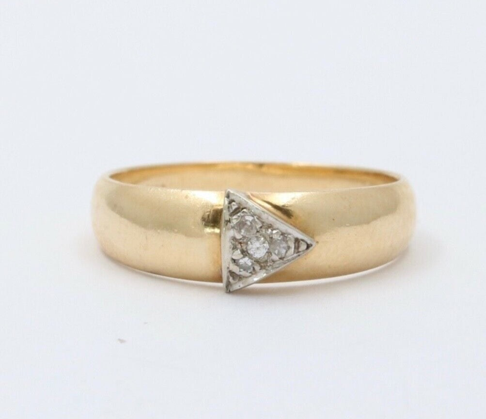 Vintage Geometric Triangle Diamonds 14K Yellow Gold Ring