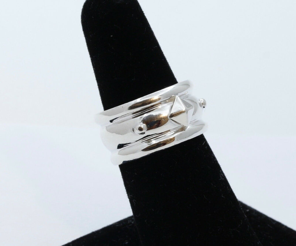 Vintage Pyramid Beads Ring Sterling Silver 925