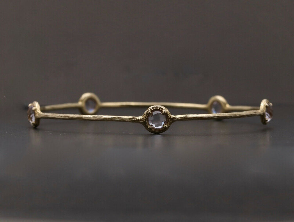 Vintage14k Yellow Gold & Pink Quartz Stacking Bracelet, Estate Bangle