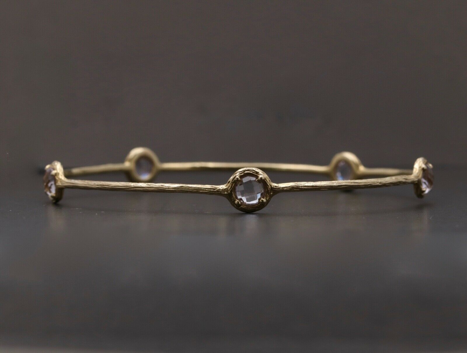 Vintage14k Yellow Gold & Pink Quartz Stacking Bracelet, Estate Bangle