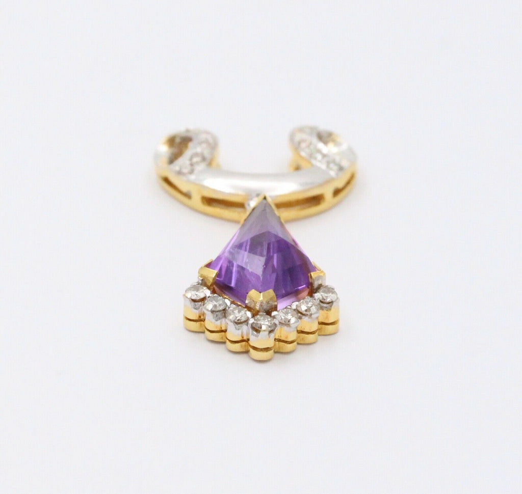 Vintage Geometric Amethyst Diamonds 18K Yellow Gold Platinum Pendant