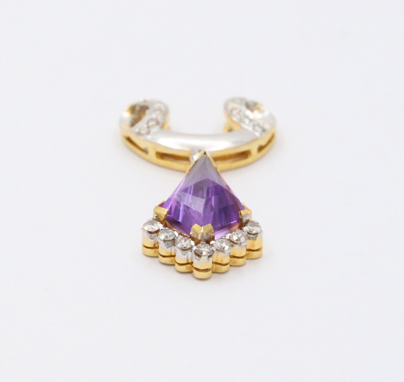 Vintage Geometric Amethyst Diamonds 18K Yellow Gold Platinum Pendant