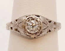 Load image into Gallery viewer, Art Deco Diamond Carved Flowers Platinum Ring
