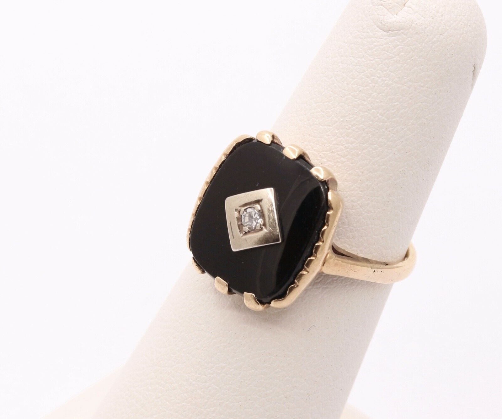 Art Deco Diamond Onyx 14K Yellow White Gold Unisex Ring