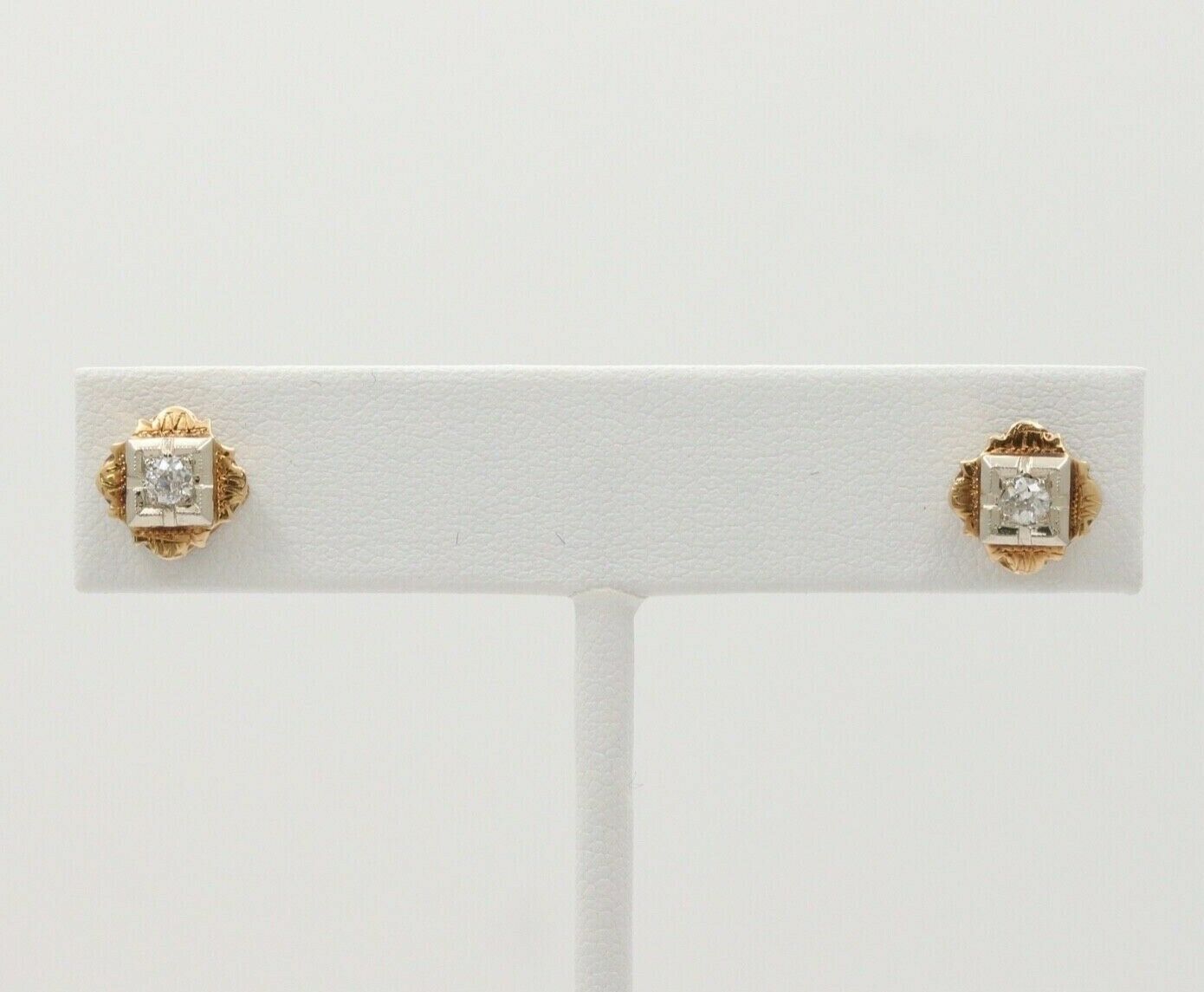 Antique Victorian 14K Yellow & White Gold Old Mine Cut Diamonds Studs Earrings