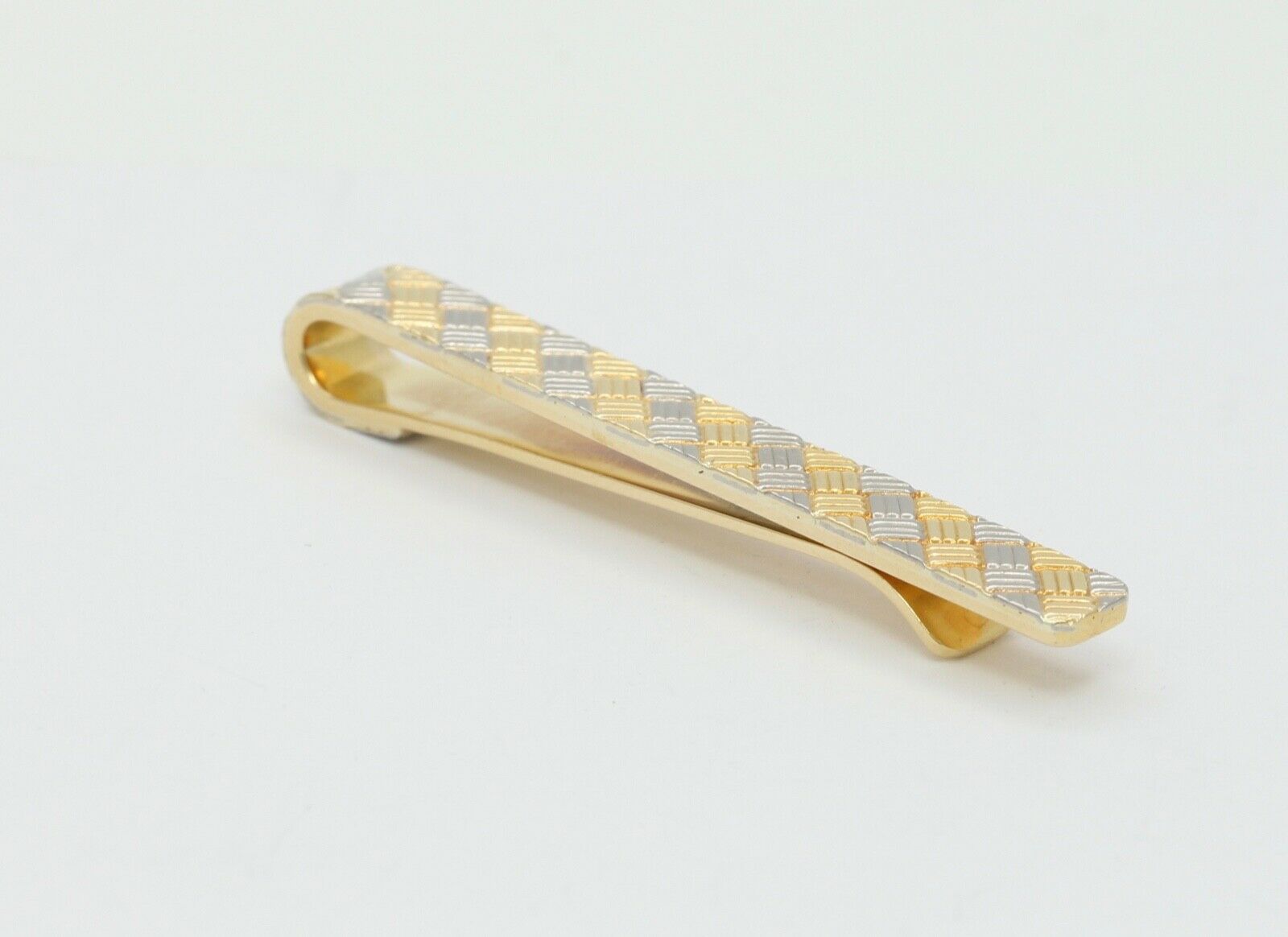 Vintage Tiffany and Co. Diagonally Checkered 18K Yellow White Gold Money Clip